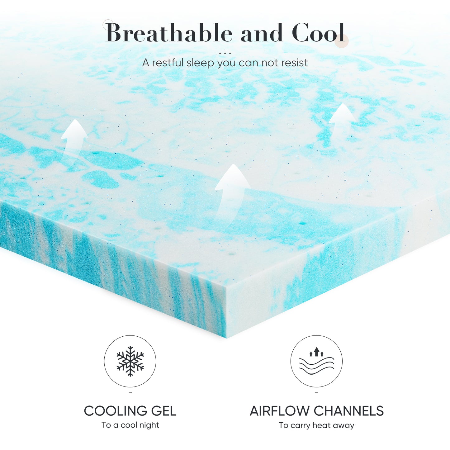 Memory Foam Cooling Gel Swirl Infused Bed Topper For Back Pain