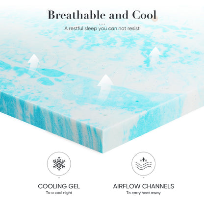 Memory Foam Cooling Gel Swirl Infused Bed Topper For Back Pain